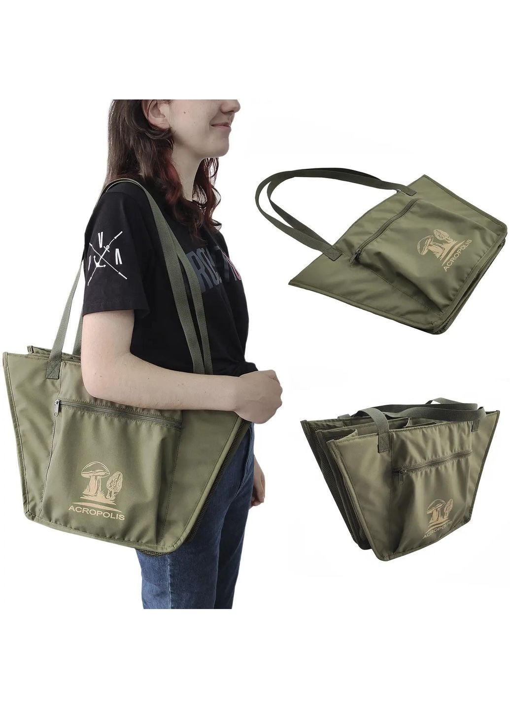 Сумка для сбора грибов 4-х секционная, сумка для грибника плечевая из полиэстера и сетки МГ-6 Acropolis (329740714)