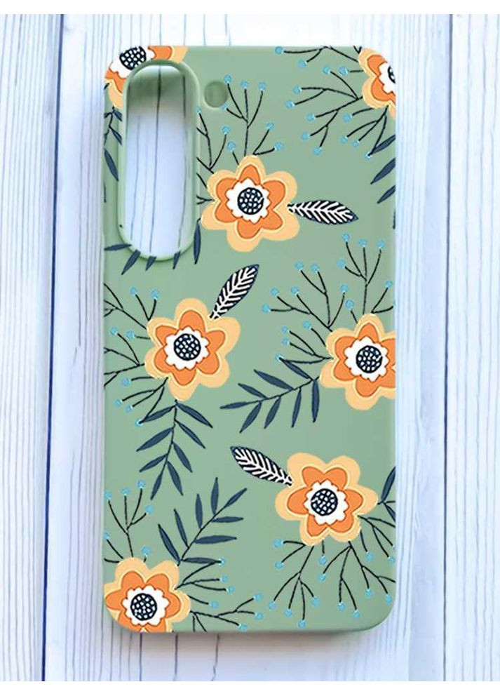 Матовий оливковий чохол на Samsung Galaxy S23 Квіти помаранчеві (принт 268) Creative (355388720)