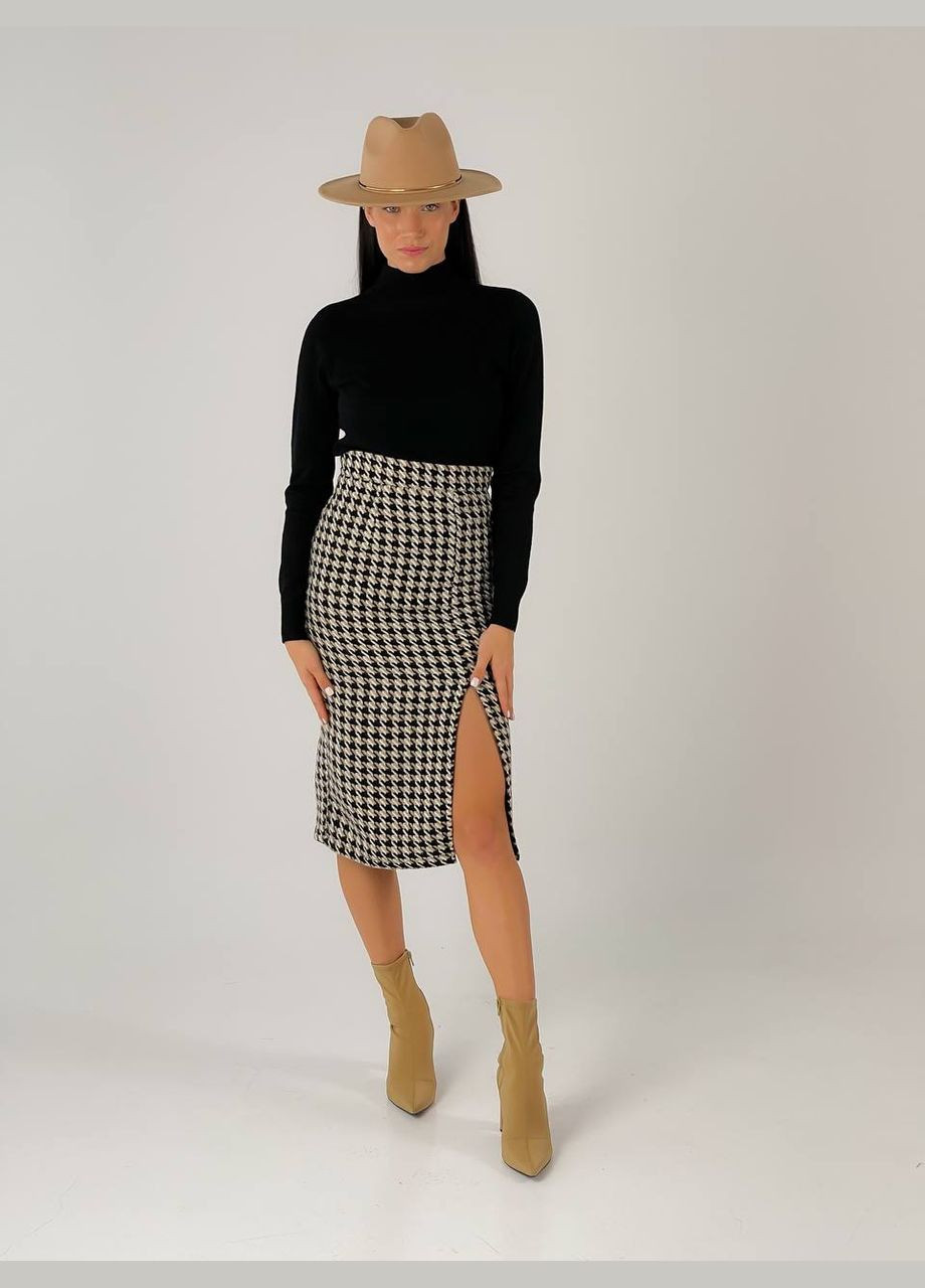 Разноцветная офисная, повседневная, кэжуал с узором гусиная лапка твидовая юбка меди Vakko