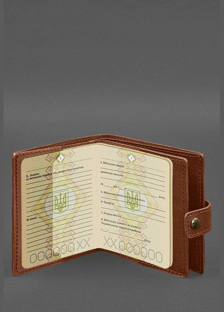 Шкіряна обкладинка-портмоне для військового квитка офіцера запасу (широкий документ) Світло-коричневий (A-028345) BlankNote (328961459)