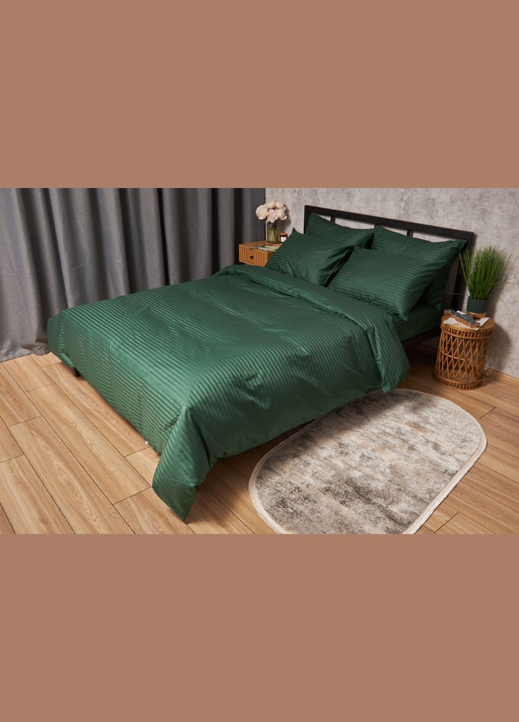 Комплект постельного белья Satin Stripe «» полуторный евро 160х220 наволочки 2х70х70 (MS-820005307) Moon&Star Stripe Verdant (296909630)