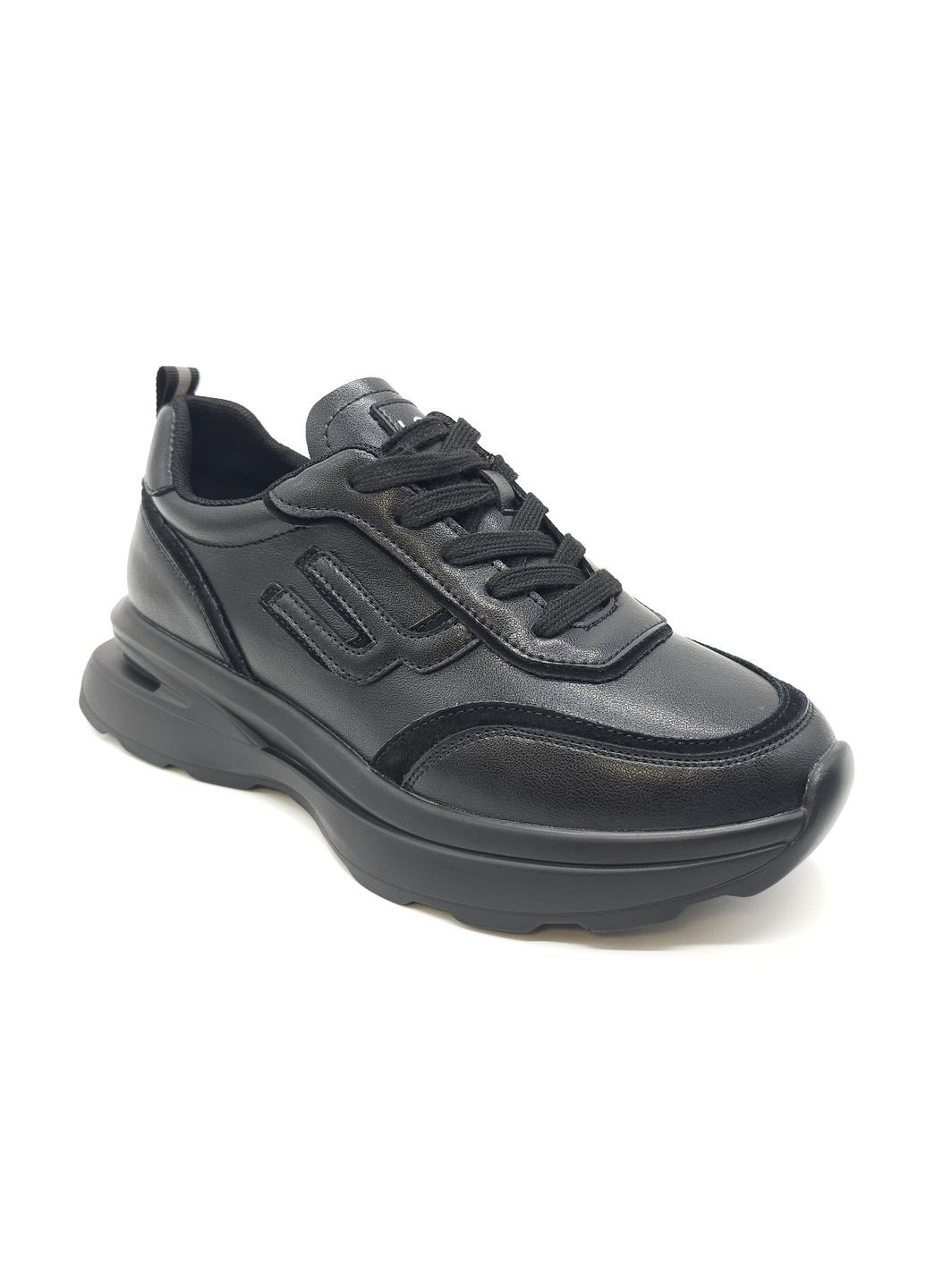 Черные всесезонные женские кроссовки черные кожаные l-10-33 23 см(р) Lonza