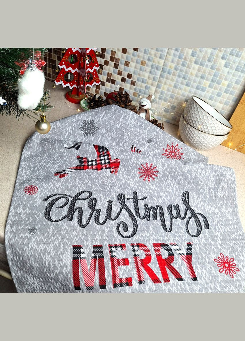Набор кухонных полотенец 2 шт Рождественское настроение рождественских вафельных 45х60 см (2800004713511) SoundSleep серый
