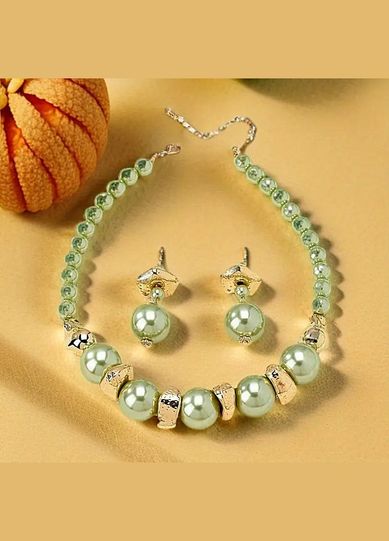 Комплект біжутерії Кольє та сережки Салатово -золоті No Brand (329728234)