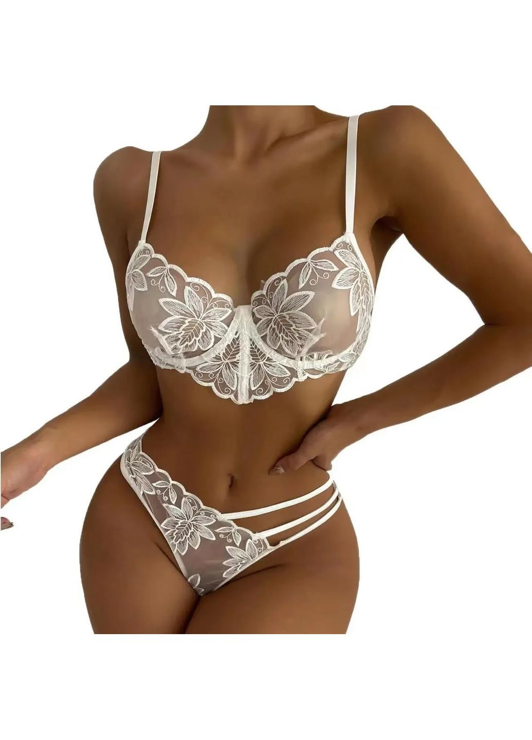 Белый демисезонный яркий и создающий эротический комплект из нежного кружева. кружевное нижнее белье женское No Brand