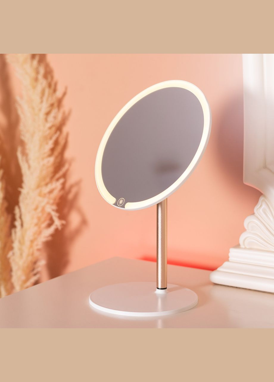 Дзеркало косметичне з підсвічуванням кругле настільне Ø21 см для макіяжу Біле HP-10-7AW Yiwu (325922731)
