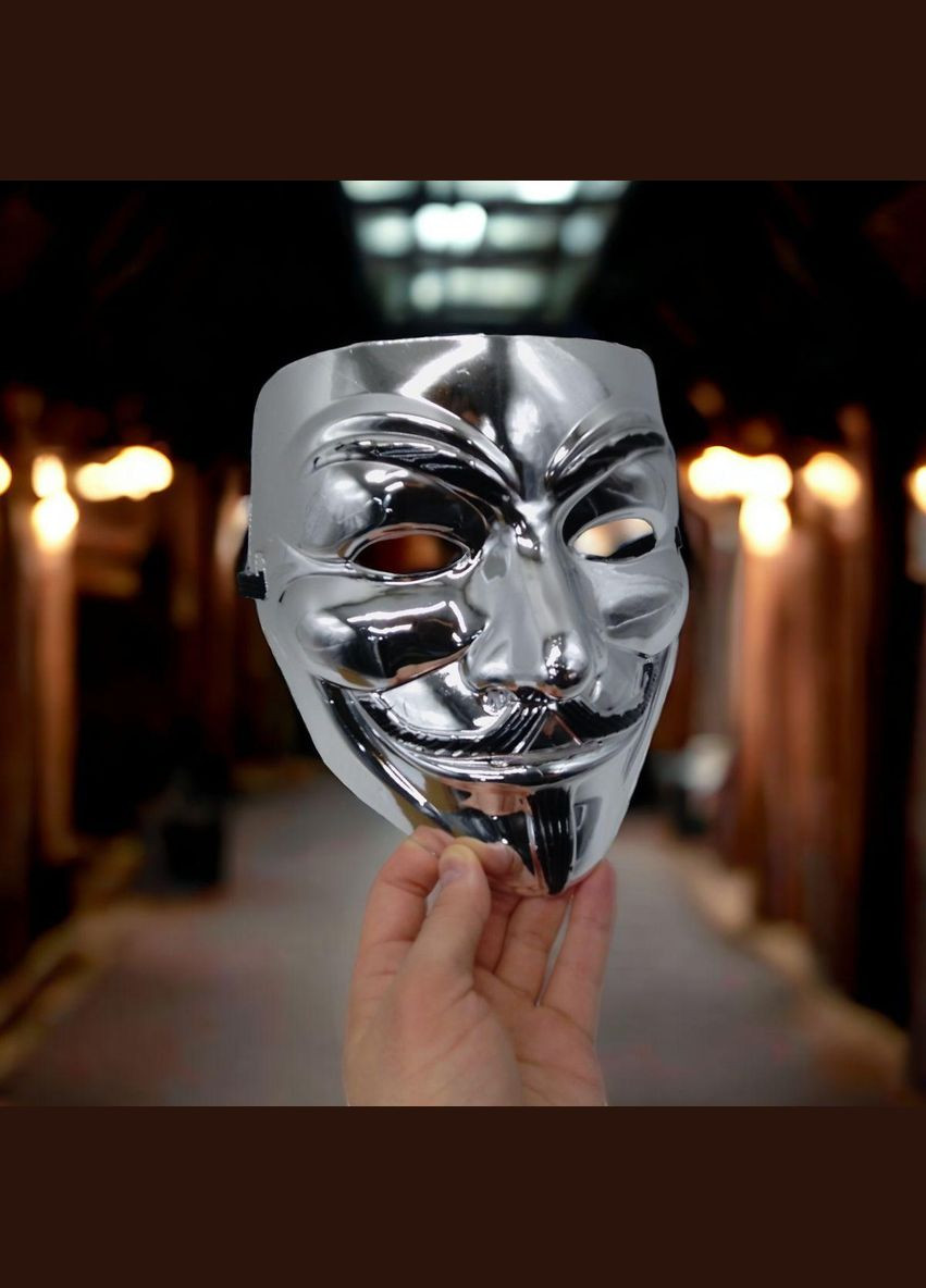 Маска карнавальная Гая Фокса (Анонимус) на резинке (серебристая) (KA-23-114) MIC (365271023)