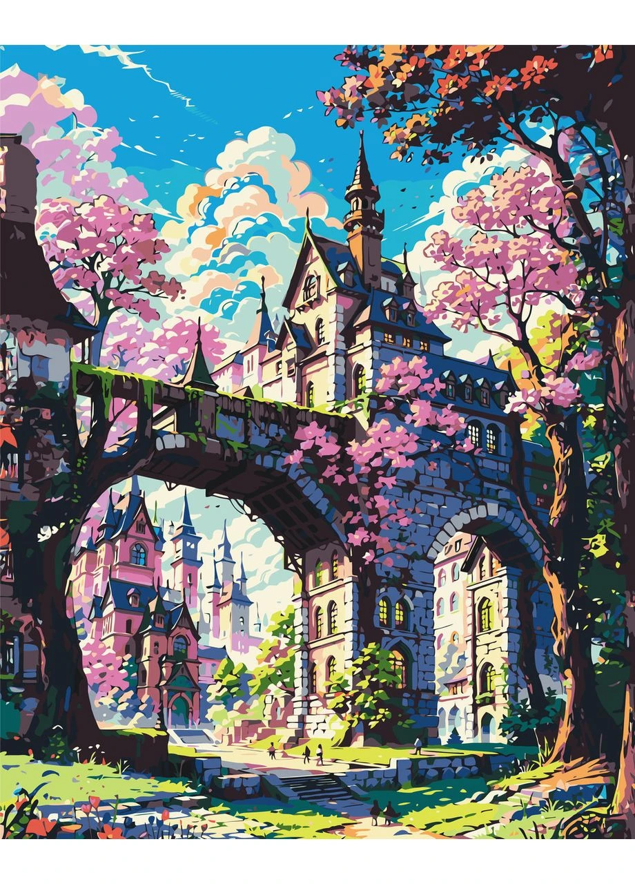 Картина за номерами Казковий замок в сакурі 40*50 см Орігамі LW 3331 Origami (374670400)