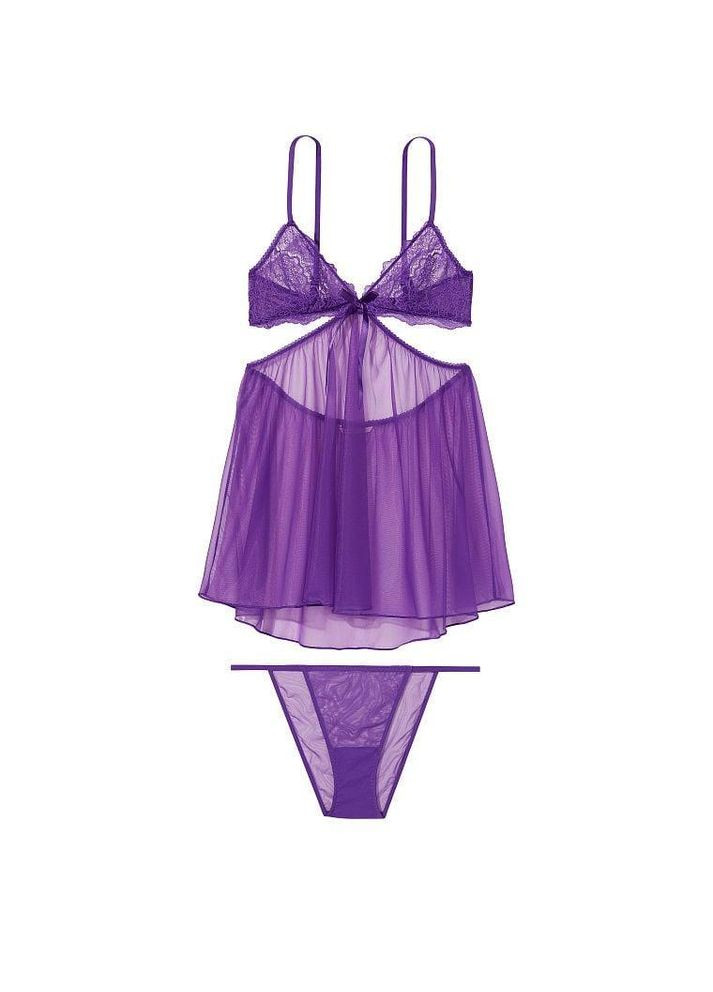 Фіолетова всесезон комплект lace mesh cutout babydoll xs фіолетовий Victoria's Secret