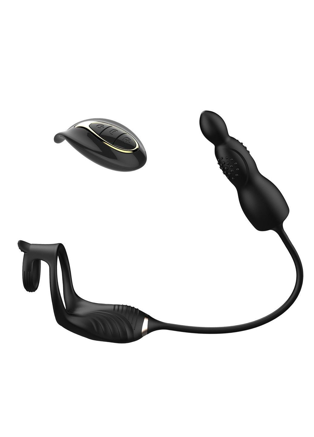 Мужской анальный вибростимулятор с эрекционным кольцом и дистанционным управлением (черный силикон) We Love (362590016)