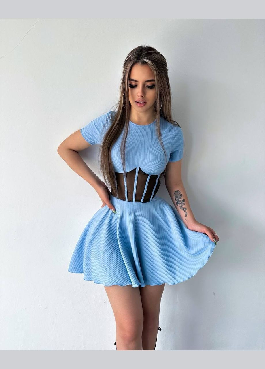 Блакитна кежуал сукня N.Family однотонна