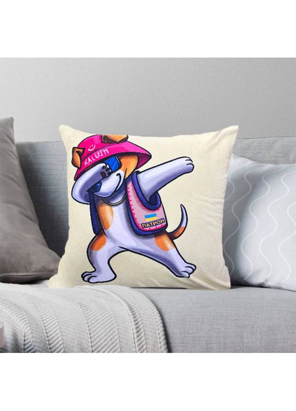 Подушка патріотична 3D "Пес Патрон Kalush" 2722_D 12768 35х35 см бежева FlexDress (368783888)