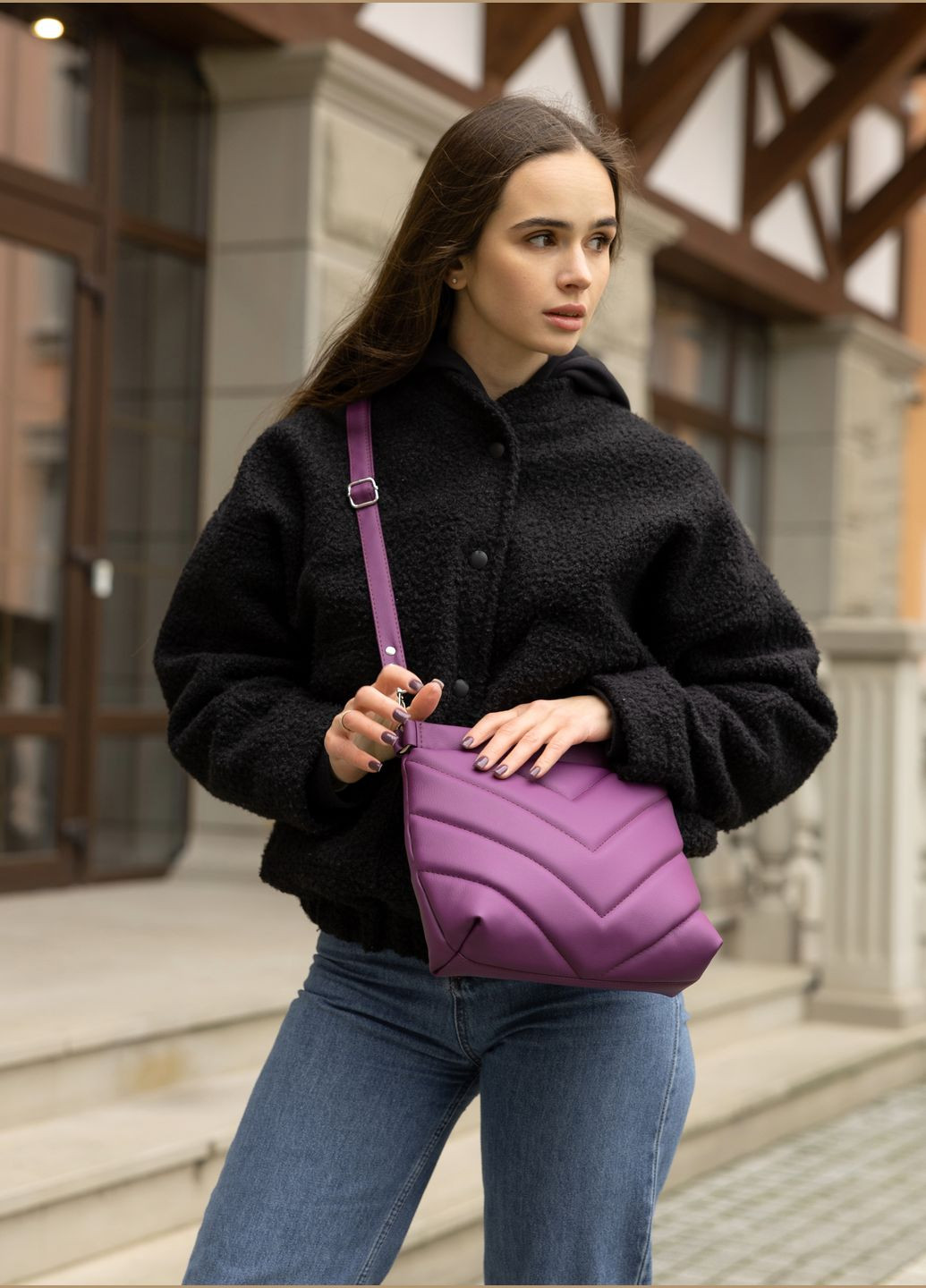 Женская сумка кроссбоди Rose строченая фиолетовая Sambag (322825618)