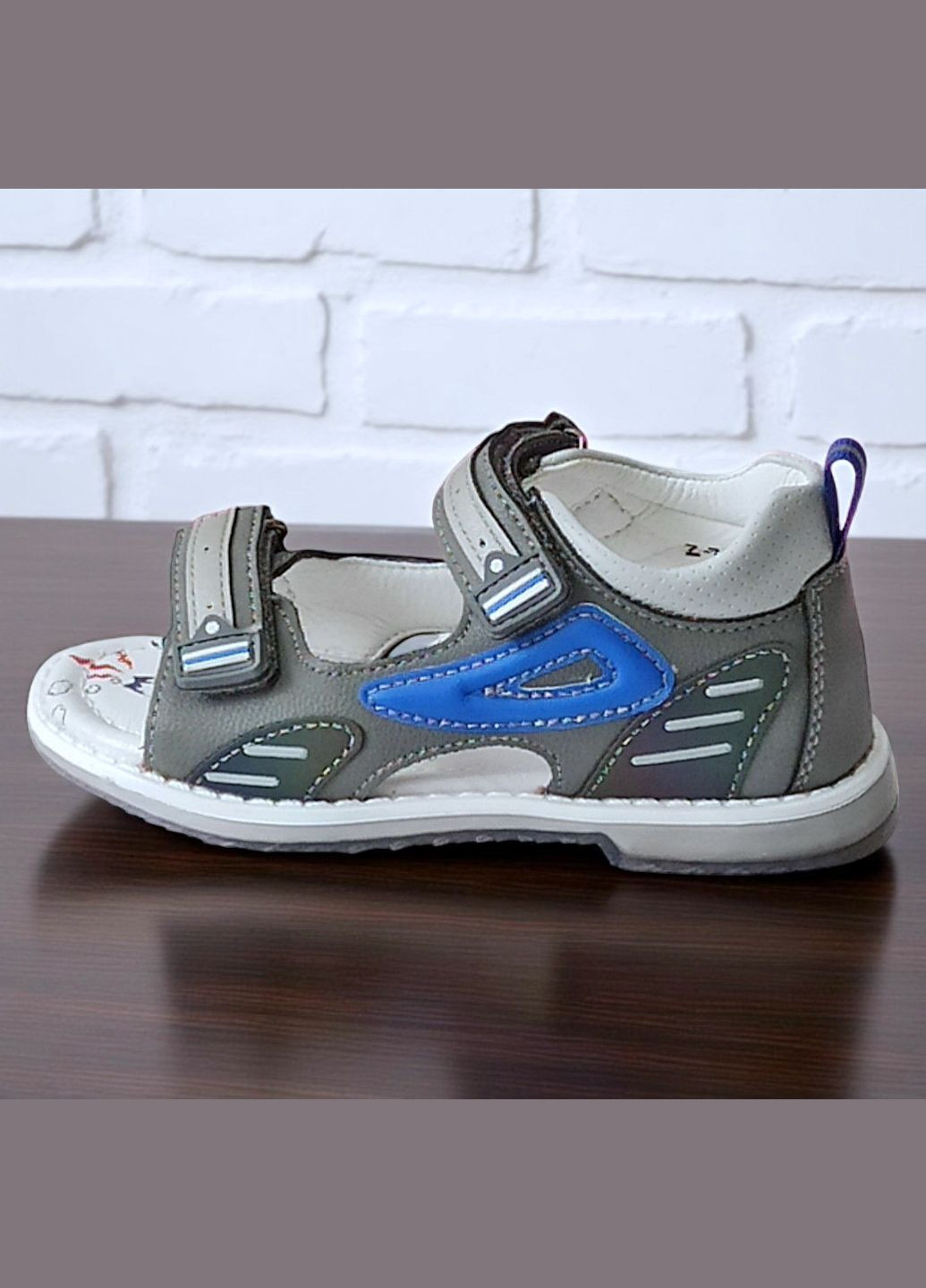 Серые спортивные, повседневные ортопедические открытые босоножки сандалии на липучках для мальчика Clibee на липучке