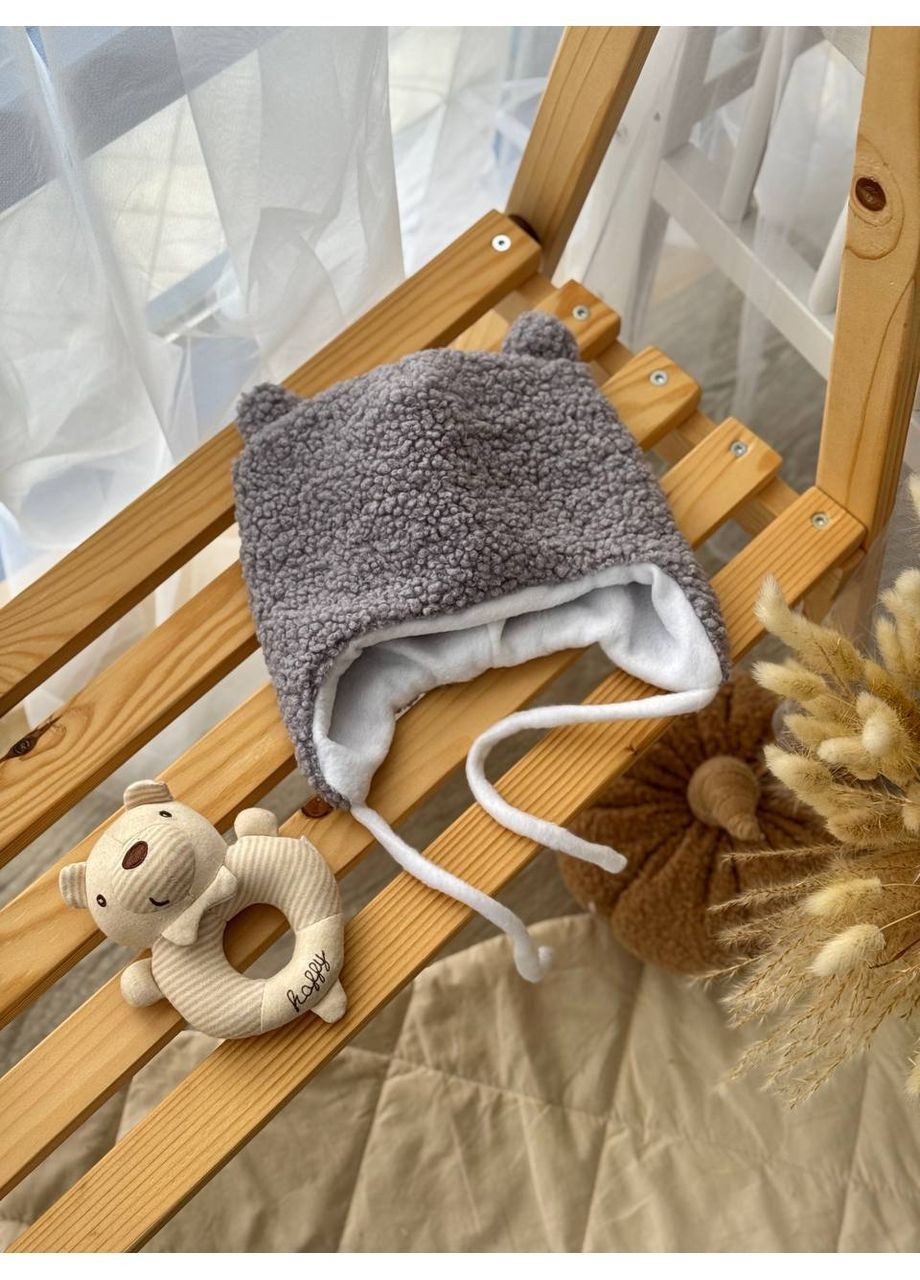 Детская теплая зимняя шапочка Teddy No Brand шапка із завязками (369653356)