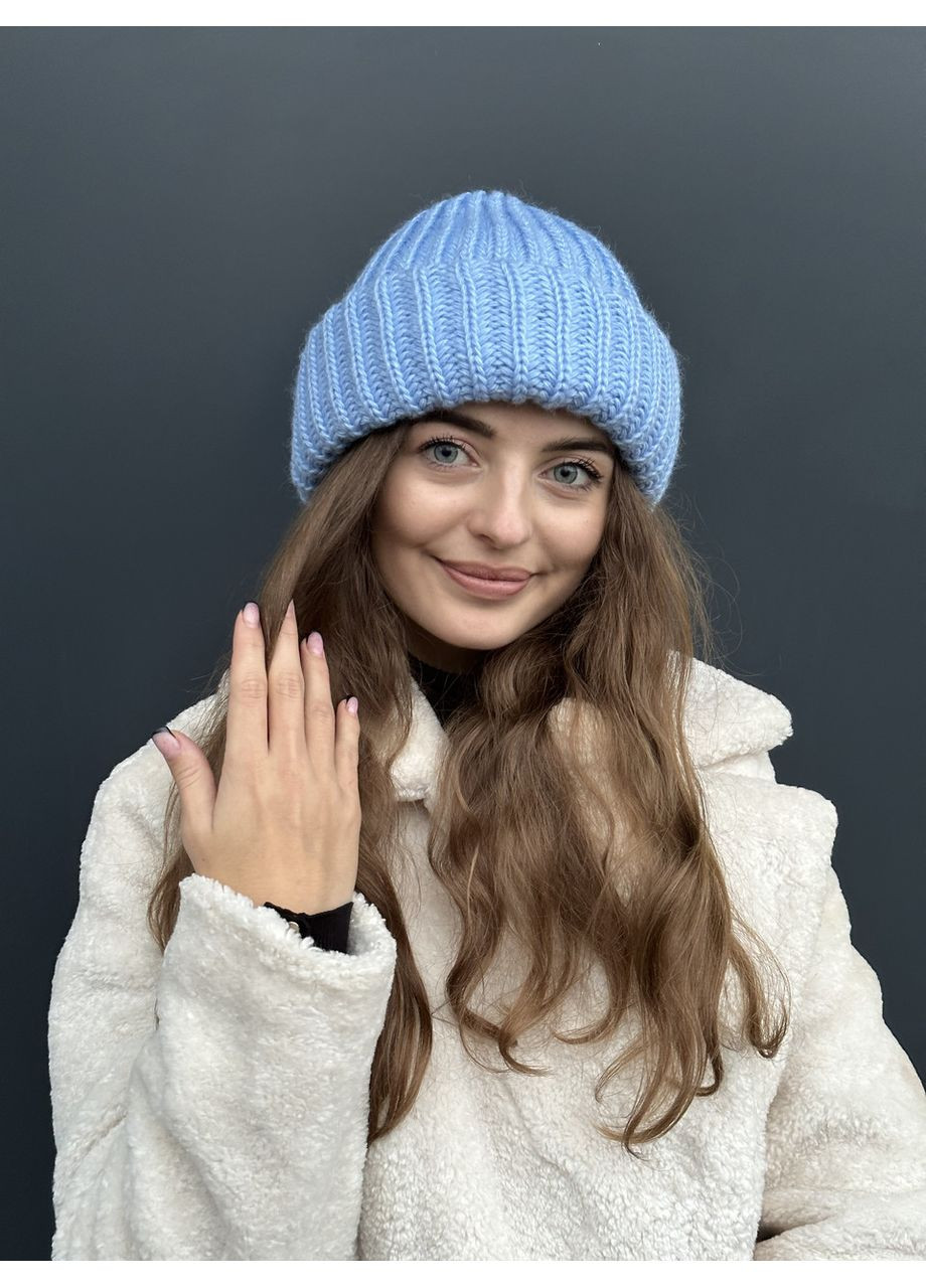 Базовая женская зимняя шапка с двойным отворотом черная STD (365811936)