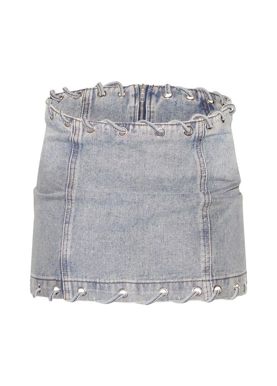 Спідниця Vintage Denim Lace Up сіра S PrettyLittleThing (362264505)