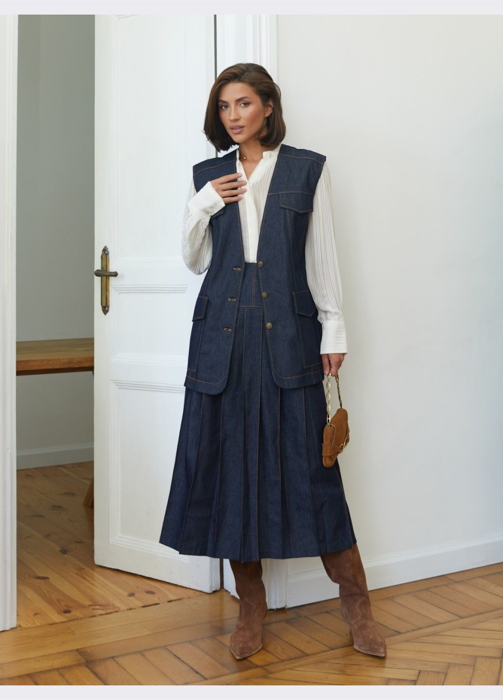 Темно-синяя кэжуал однотонная джинсовая юбка тёмно-синего цвета Dressa