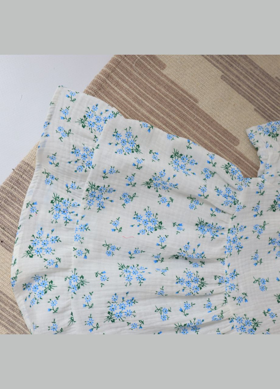 Белое детское летнее муслиновое платье для девочки белое с цветочками No Brand (331619974)