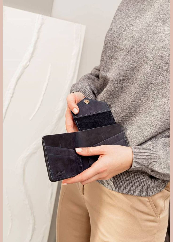 Шкіряне портмоне 4.2 на кнопці синє Crazy Horse (A-026112) BlankNote (328444849)