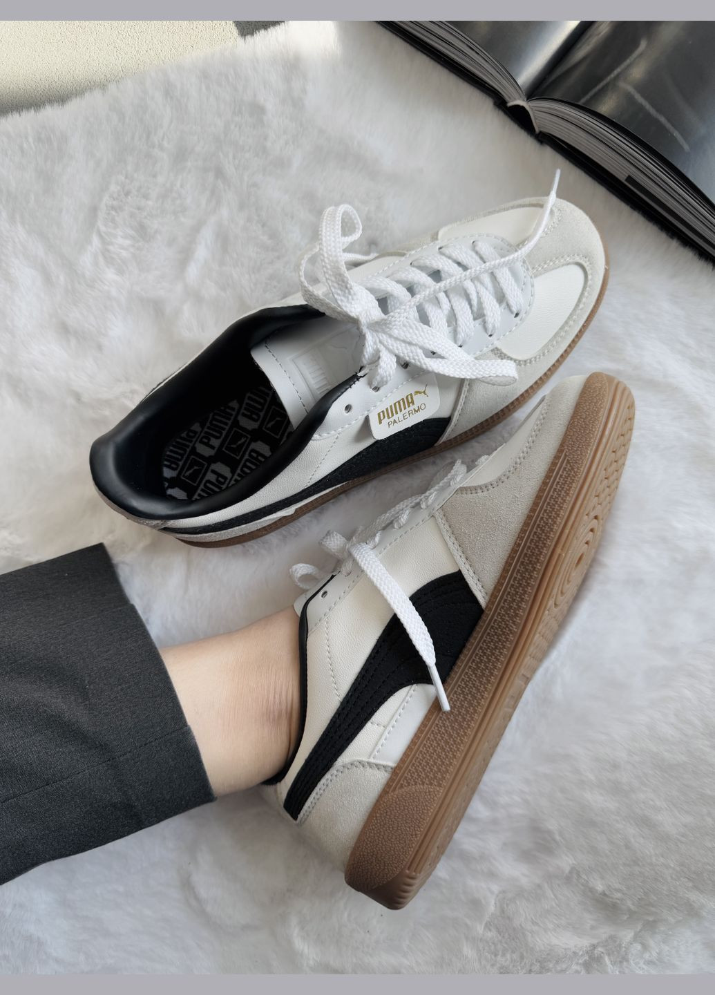 Кросівки жіночі і чоловічі Puma Palermo Leather White Grey Black Gum | Пума Палермо білі No Brand білі демісезони (339604419)