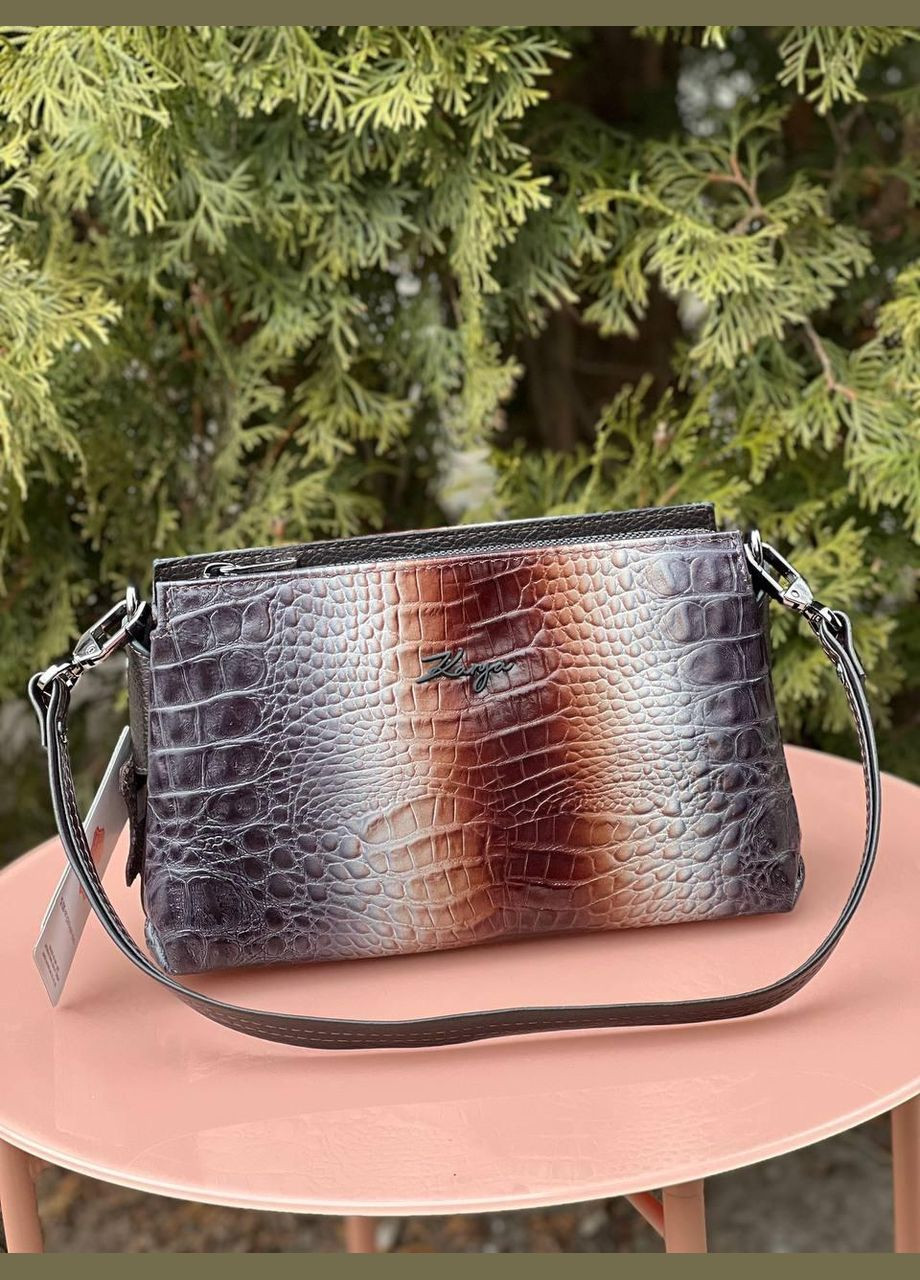 Сумка женская кросс-боди Турция натуральная на змейке кожа градиент шаго Karya (341322709)