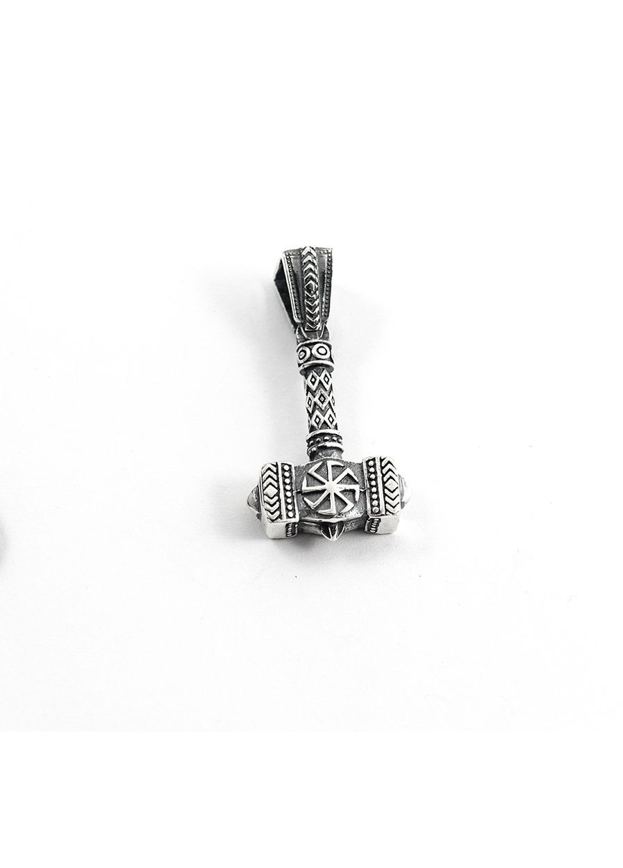 Молот Тора с оберегами коловрат и квадрат сварога 9548 Maxi Silver (348437773)