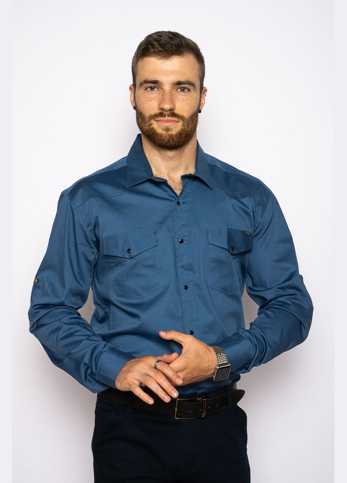Синяя классическая рубашка однотонная Time of Style
