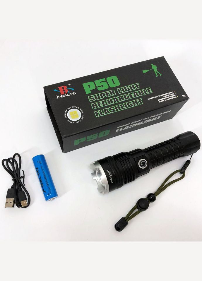 Фонарь аккумуляторный X-Balog BL-A72-P50, ручной фонарик, водонепроницаемый фонарь, мощный аккумуляторный Bailong (364665644)