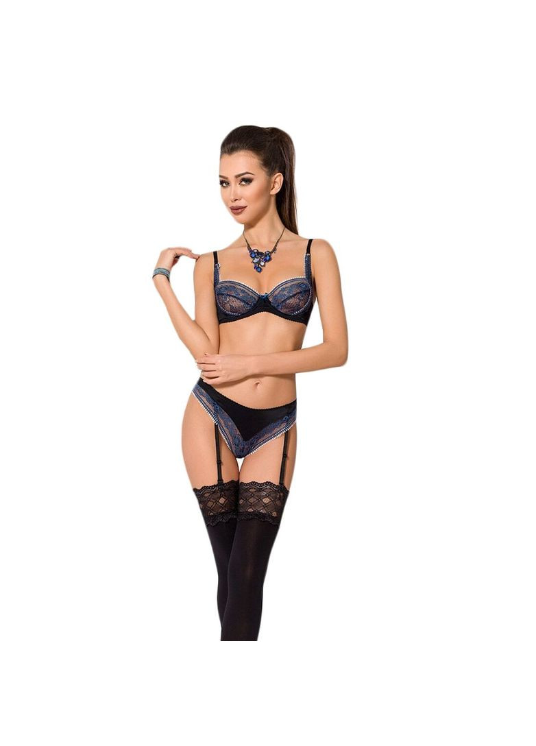 Чорний демісезонний комплект білизни exclusive gisele set l/xl, black, ліф, трусики з пажами Passion