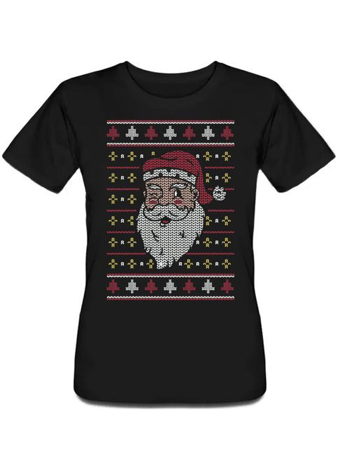 Чорна літня жіноча новорічна футболка "christmas sweater santa" (чорна) Fat Cat