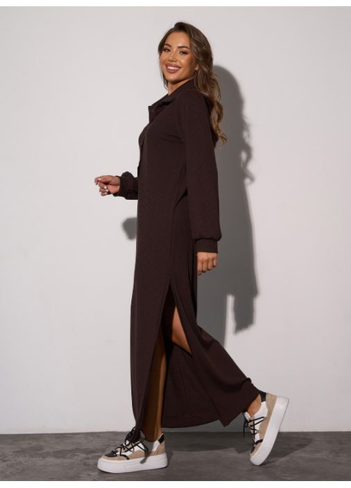 Темно-коричневое повседневный, кэжуал длинное платье-поло с разрезом поло No Brand однотонное