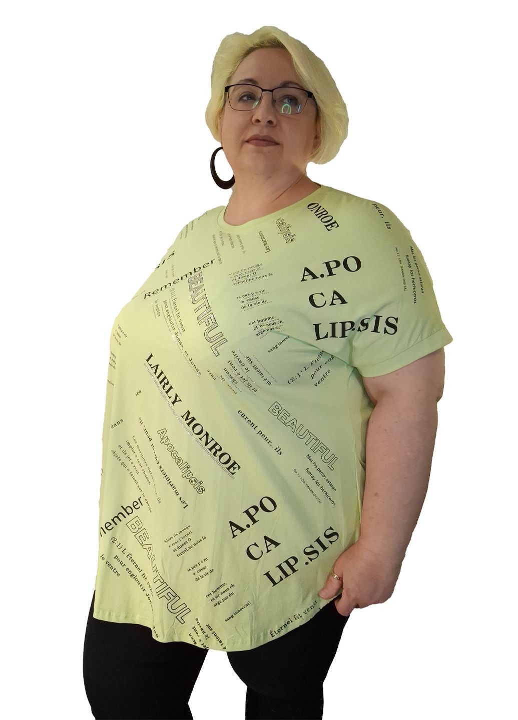 Жіноча футболка "BEAUTIFUL" світло зелена бавовняна з принтом розмір Levisha - (360894856)