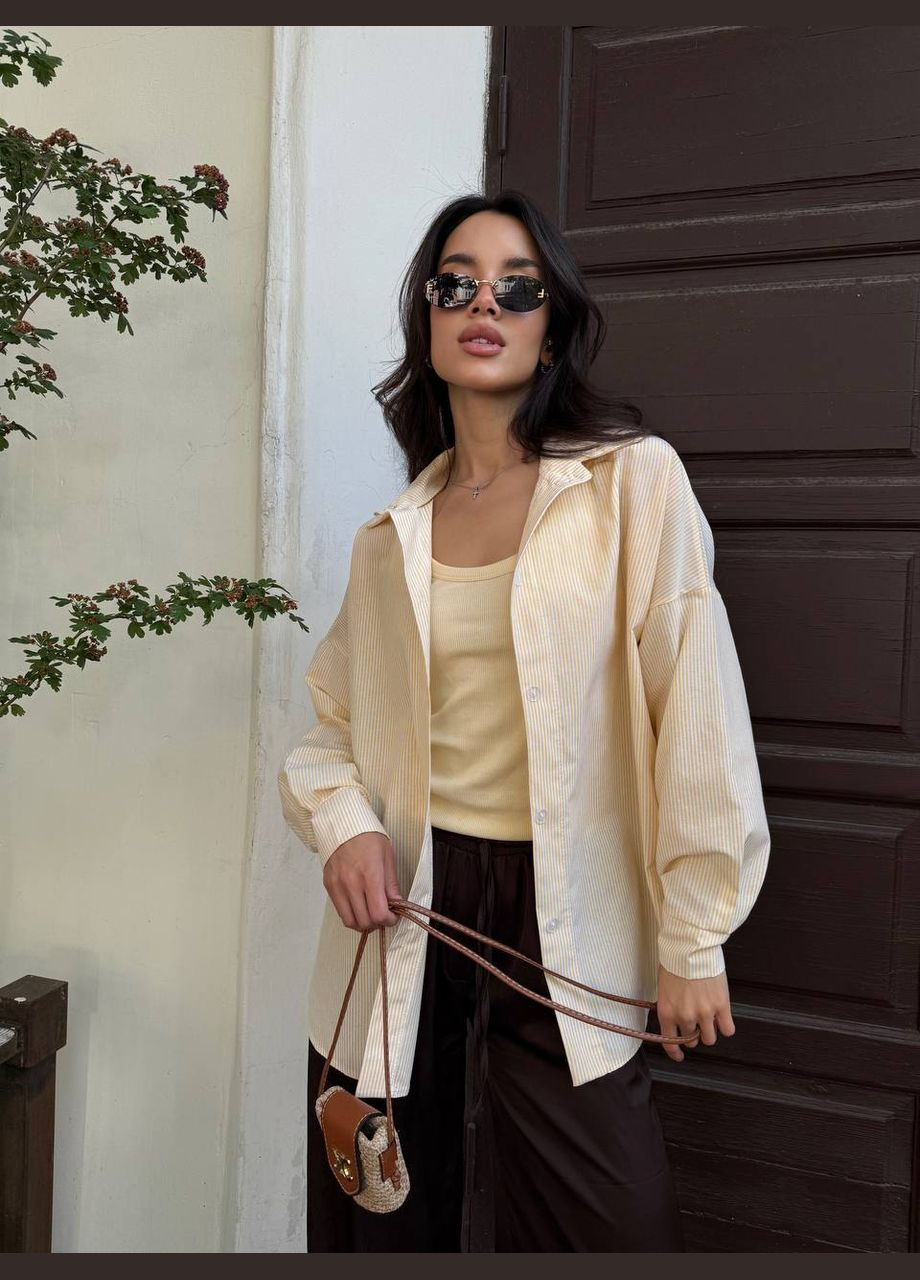 Светло-желтая повседневный рубашка в полоску Гермес с длинным рукавом