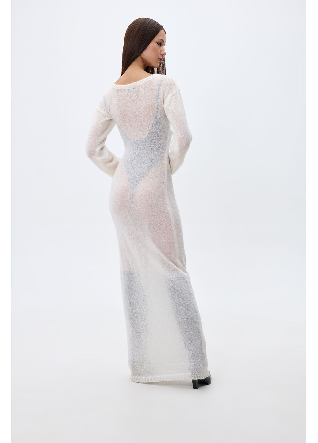 Молочное платье макси вязаное m-l молочный 2114 Papaya
