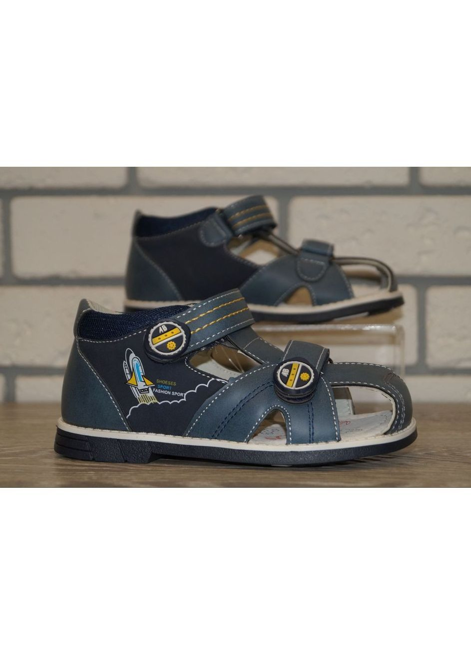Синие повседневные, кэжуал сандалии для мальчика с закрытым носком и задником синие С.Луч на липучке