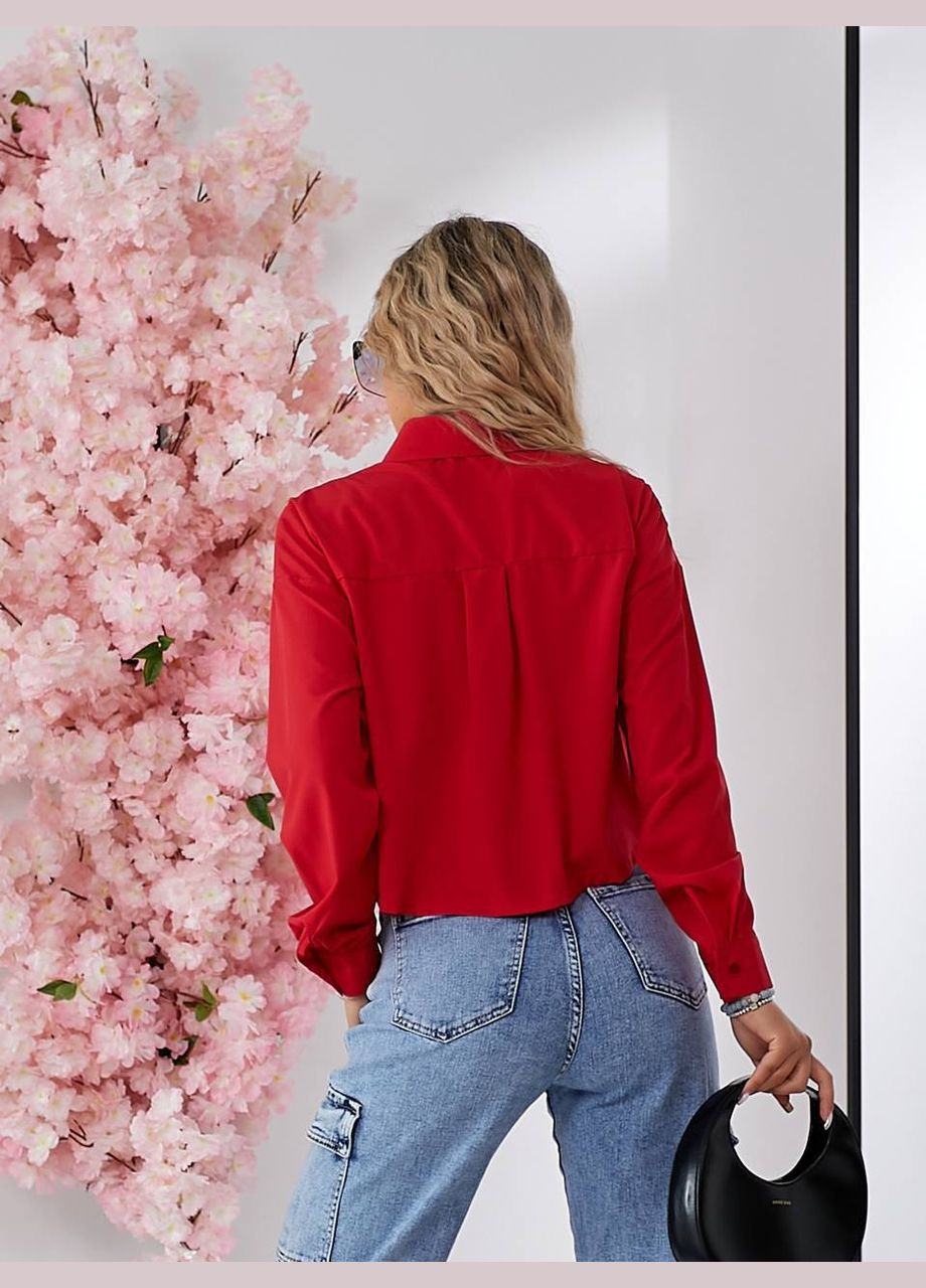 Красная повседневный рубашка однотонная Україна с длинным рукавом