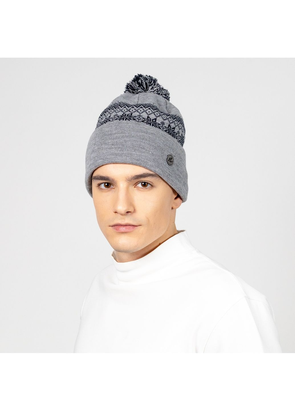 Шапка с помпоном мужская шерсть серая PERCY 578-661 LuckyLOOK 578-661М (322791428)