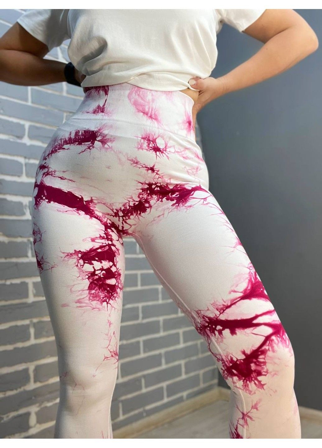 Белые лосины женскиеlady hurem 18160 мраморные пуш-ап широкий пояс утяжка No Brand