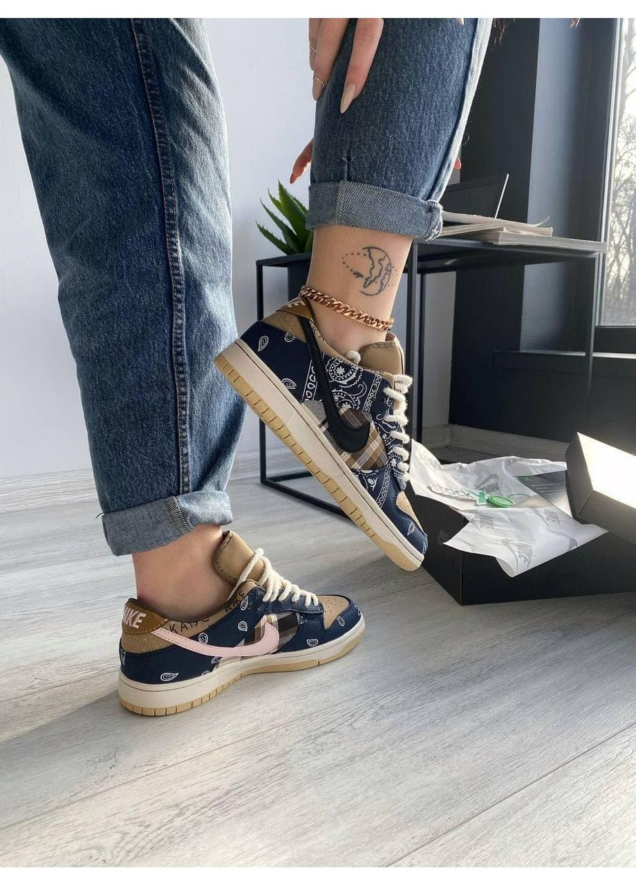 КРОССОВКИ ЖЕНСКИЕ NIKE SB DUNK LOW X TRAVIS SCOTT CACTUS JACK BROWN НАЙК СБ ДАНК No Brand чёрные демисезоны (369388823)