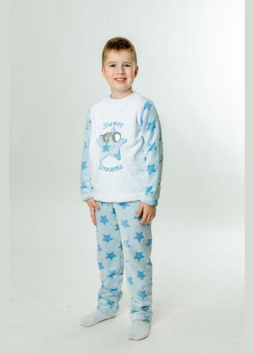 Голубая зимняя теплая пижама для мальчика звездочка свитшот + брюки Україна