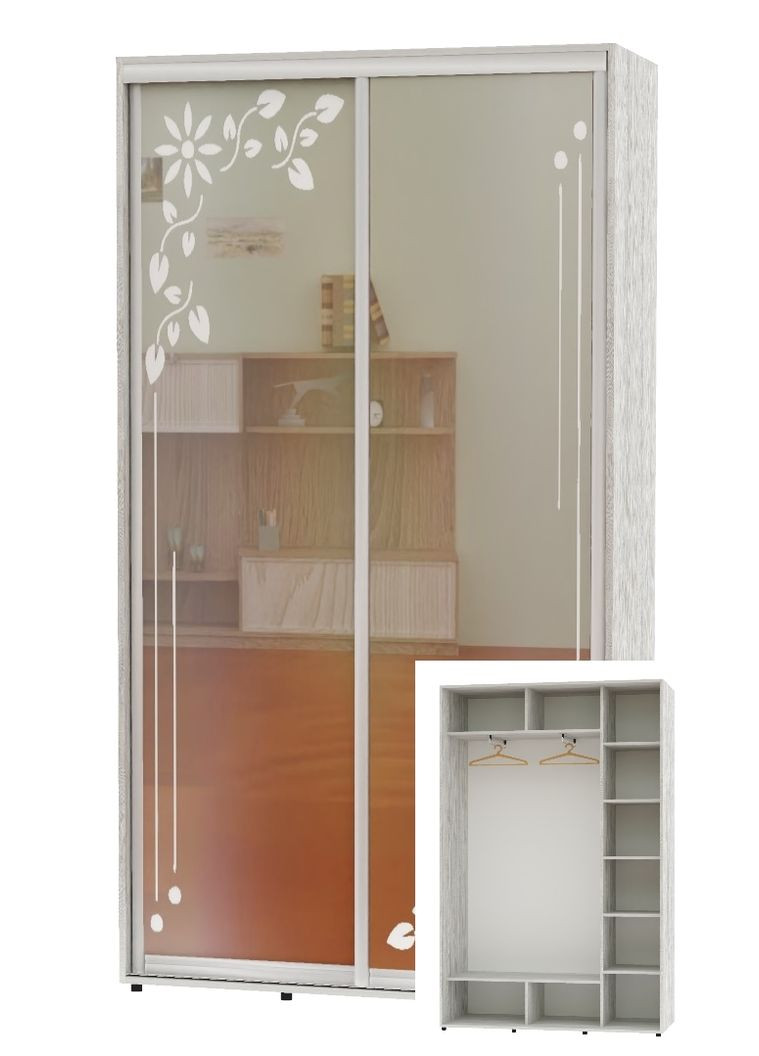 Шафа-купе дводверна 160*45*240 Сосна Натті Дзеркало з піскострумним малюнком Алекса (360469241)