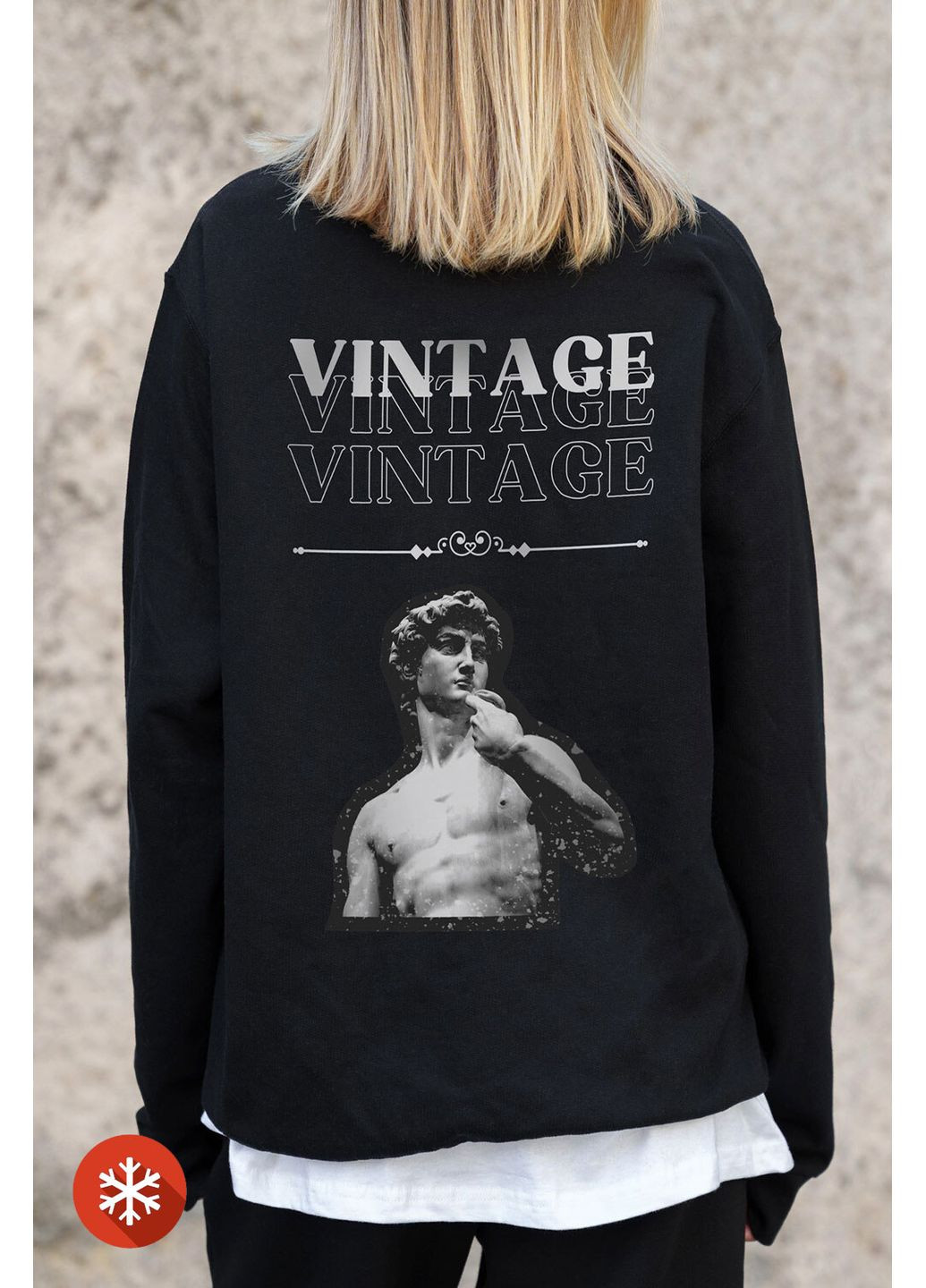 Черный женский утепленный оверсайз свитшот на флисе с принтом vintage black Without рисунок (372519966)