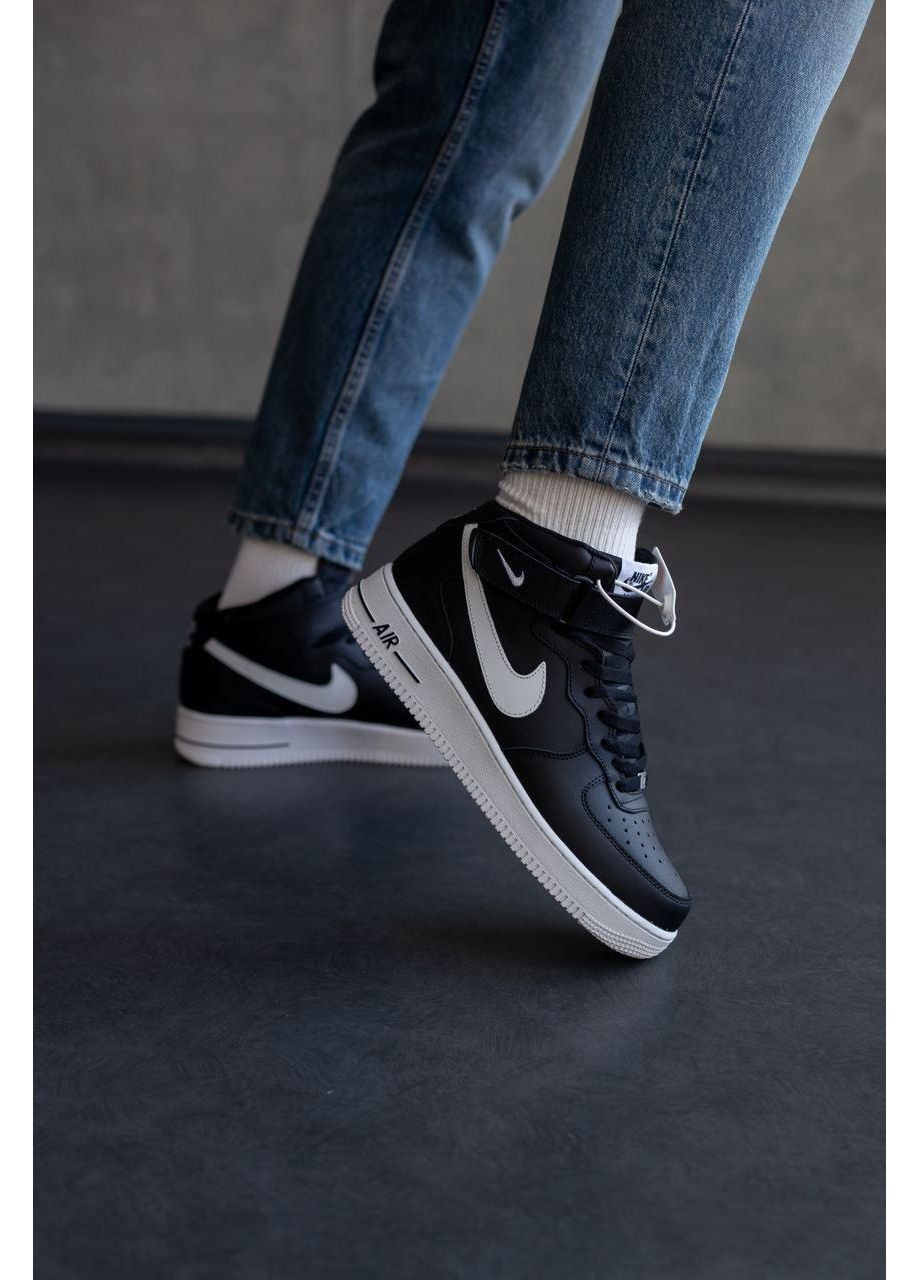 Чорні Зимовий кросівки чоловічі nike air force 1 high black / white найк аір форс 1 преміум No Brand