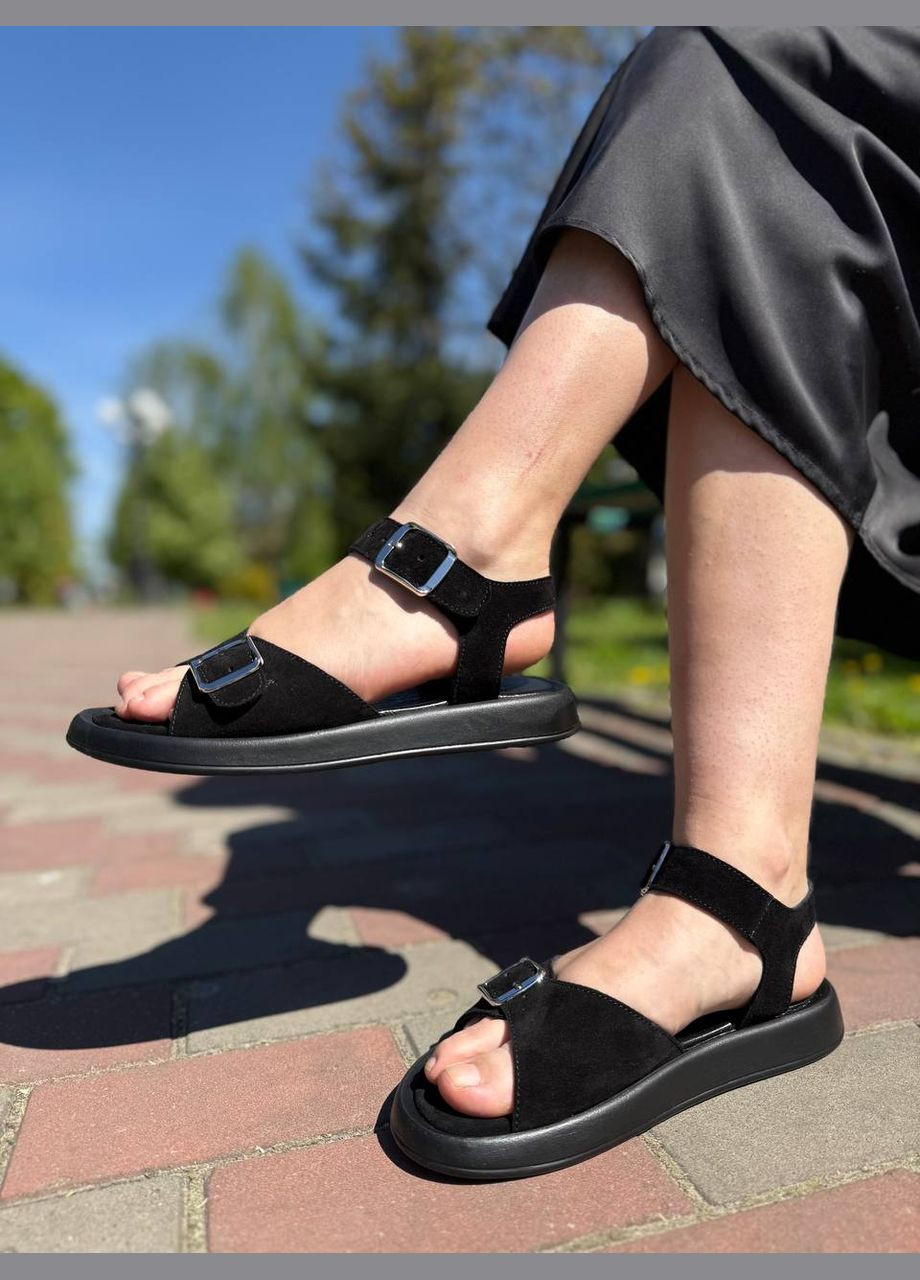 Черные босоножки женские черные из натуральной замши (2028) No Brand