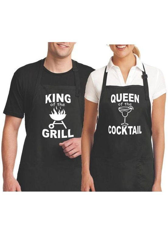 Парні фартухи чорні з оригінальним принтом "Король гриля. Королева коктейлів" Кавун (316112630)