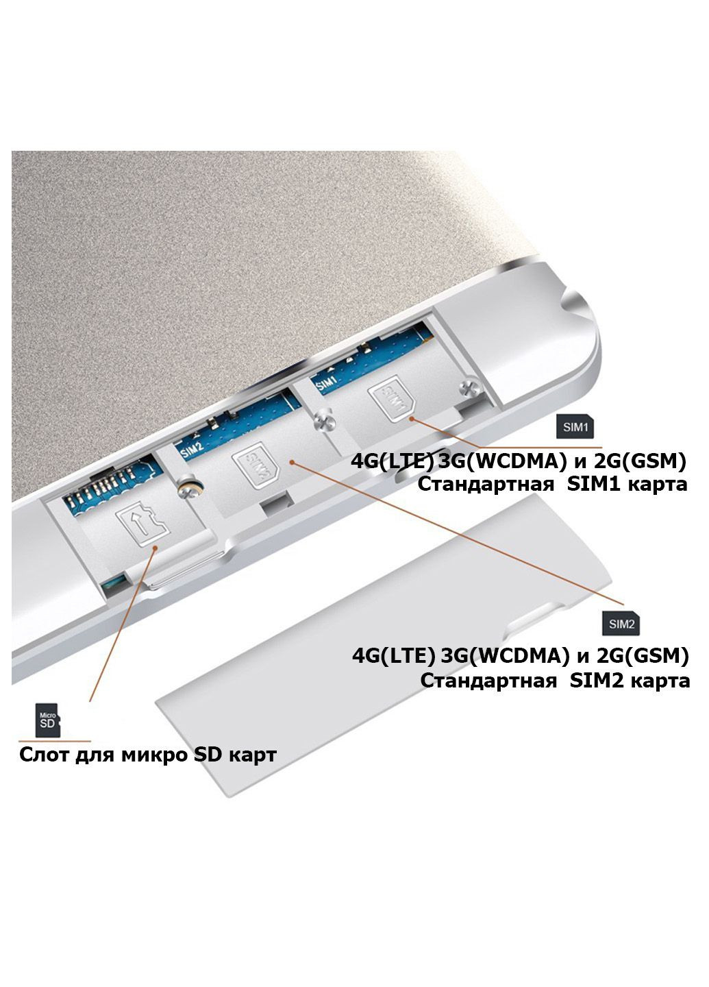 Планшет - телефон 3GB/32GB LTE IPS 10/1'' Full HD+Чехол-книжка + Карта памяти 64GB Adronix MT104 Silver (331157470)