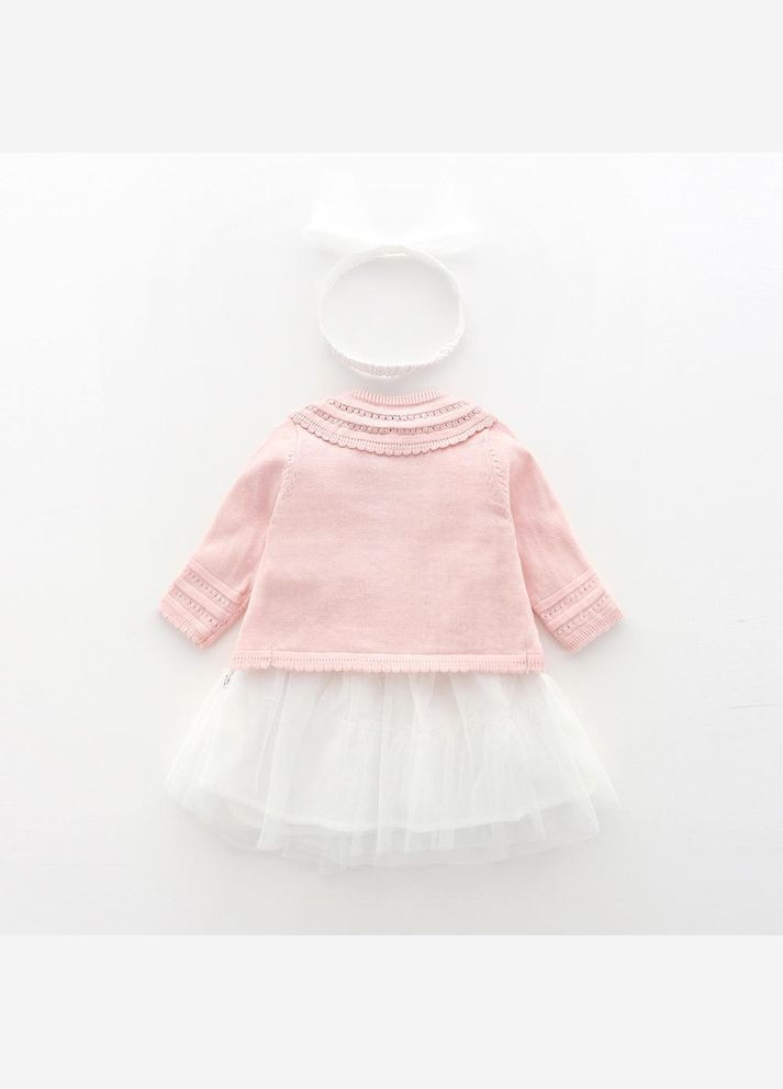 Світло-рожева дитячий комплект (сукня + болеро + пов'язка) для дівчинки арт 7293 біло-рожевий No Brand (308053212)