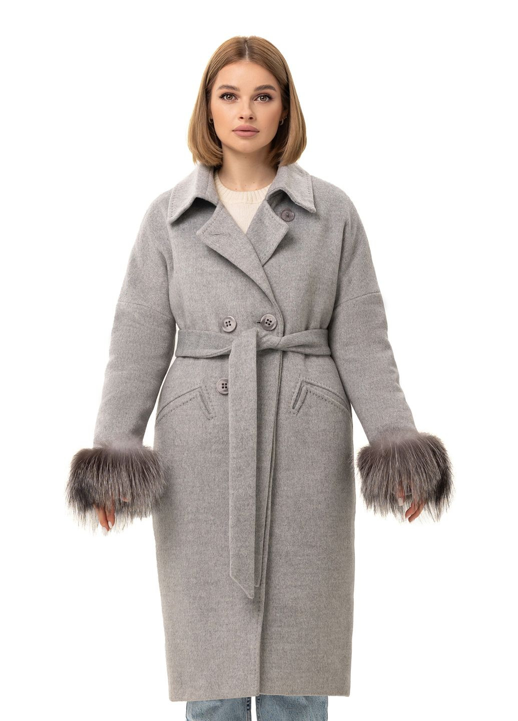 Светло-серое зимнее Пальто Уитни серый Emass