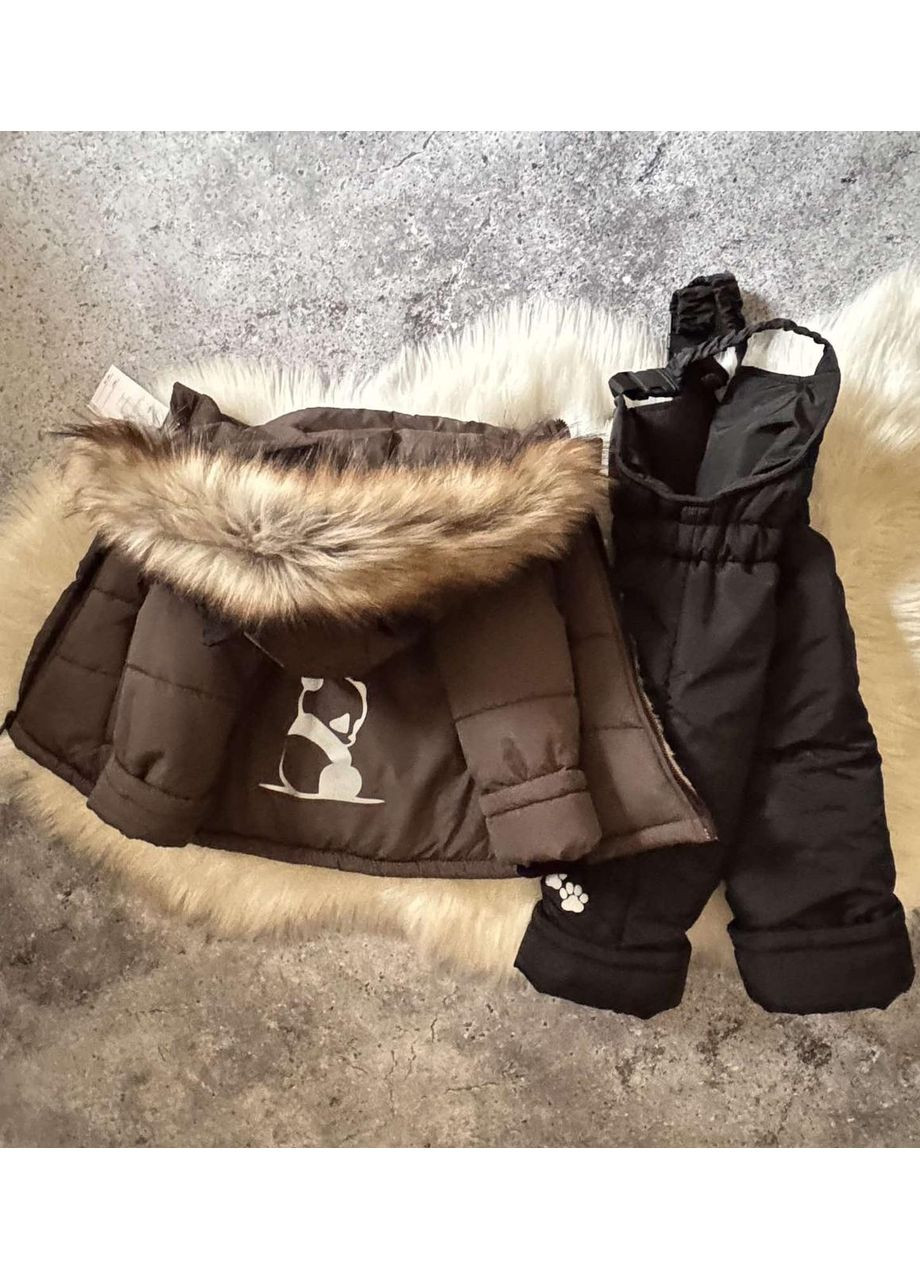 Коричнева зимня комбінезон зимовий на овчині для дітей від 2 до 6 років хлопчиків і дівчаток дитячий роздільний комбез на зиму 92 No Brand